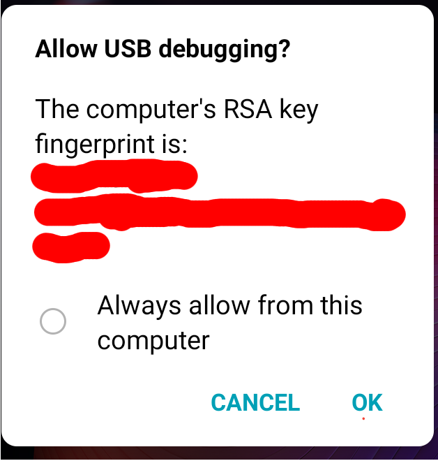 USB debugging dialog